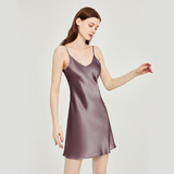 狄兰丝（dilansi）真丝睡裙睡衣女春夏性感丝绸吊带裙打底薄情趣短裙纯欲风百搭高级 紫灰（6A级100%桑蚕丝） XL (建议115-130斤)