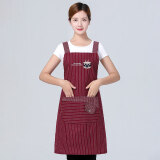 娅斯美娜2024新款围裙咖啡店专用工作服女棉布透气厨房家用防水防油围腰 酒红色
