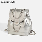 Carun klavnCK-小众韩国款水桶小香风链条双肩包女油蜡皮cardinal red双肩包 银色