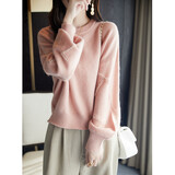 德玛纳少女感冬季淑女圆领长袖线衫钉珠提花时髦针织衫女上衣 古粉 M 