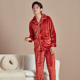 都市丽人内衣男士秋冬家居服套装加厚珊瑚绒简约开襟长袖法兰绒睡衣4H1103
