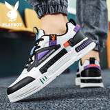 花花公子（PLAYBOY）鞋子男2025秋冬季男鞋百搭休闲鞋男厚底板鞋男士舒适运动鞋白黑43