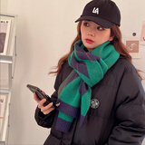 GLO-STORY 围巾女 简约通用情侣软糯针织纯色保暖加厚韩版毛线男士围脖WWJZ944113 绿色菱形格