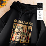 GENIOLAMODE卫衣男士连帽秋季百搭美式复古风简约字母印花男装上衣 黑色 XL