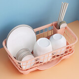 沃德百惠（WORTHBUY）碗柜碗筷收纳盒碗柜碗碟沥水架厨房置物架收纳架滤水篮塑料收纳筐 粉色