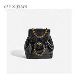 Carun klavnCK-小众韩国款水桶小香风链条双肩包女油蜡皮cardinal red双肩包 黑金色