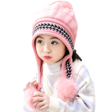 婷兰张亲子款儿童帽子冬可爱女童公主帽秋冬季加绒保暖针织护耳帽毛线帽 粉红色 4-10岁