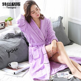 特丝格斯 法兰绒睡衣女秋冬情侣睡袍加厚珊瑚绒家居服浴袍保暖 紫色-女款 XL
