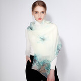 DAVINCICODE真丝丝巾女送长辈春夏季桑蚕丝防晒披肩纱巾妈妈生日礼物 青花微语 水蓝