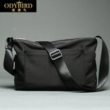 欧迪鸟（ODYBIRD）品牌单肩包男包帆布包休闲牛津布包男士斜挎包轻便大容量时尚包包 黑色 中包31*7*22cm