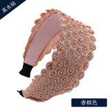 优雅宽边水钻发箍发卡韩国蕾丝成人头箍带齿防滑压发头饰女发饰 香槟色