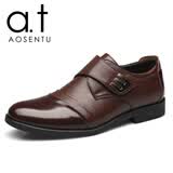 【官方铭品】【单棉\/可选】AOSENTU  精选牛皮 大码手工定制时尚休闲皮鞋 棕色搭扣四季款 42