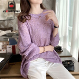 AEMAPE 镂空针织衫女2025春秋冬季新款时尚百搭薄款宽松慵懒风毛衣 香芋紫 3XL
