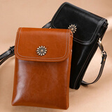 蒙伯斯手机包女新款百搭单肩斜挎包时尚竖款牛皮迷你零钱小挎包潮 黑色