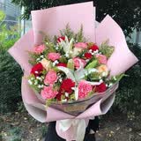 浪漫季节鲜花速递同城配送康乃馨花束百合混搭礼盒送妈妈生日礼物 16朵混色康乃馨+3朵香槟+6朵百合 同城花店配送-可预约母亲节送达