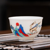 峰棱 德化白瓷功夫茶杯 描金陶瓷品茗杯办公室潮汕家用喝茶小杯子刻字 团圆杯6个【逐鹿生财】