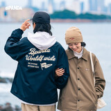 熊猫·本（ben.panda）【李晨同款】夹克男春季潮牌日系复古外套休闲宽松教练服情侣上衣 藏青色 M