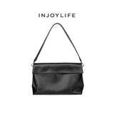 INJOYLIFE托特包小众设计大容量单肩包包通勤包软皮斜挎女妈妈包 黑色