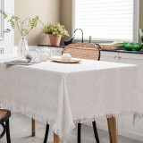 艾薇桌布白色蕾丝餐桌布棉麻茶几布法式长方形书桌盖布90*150米白T格