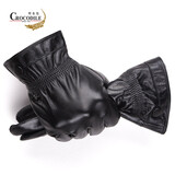 鳄鱼恤新款触屏休闲时尚真皮羊皮保暖御寒分指长男女情侣款手套商场同款 情侣男款+质量三包 XL