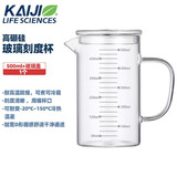 KAIJI LIFE SCIENCES带把手玻璃烧杯高硼硅耐高温带刻度实验室量杯1个 500ml+玻璃盖
