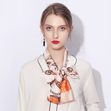 达芬奇密码冬季装饰丝巾细窄长条缎面连衣裙腰带长丝带百搭飘带布条小领巾女 链条扣带 橘色