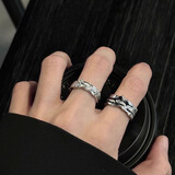 戴岩暗黑风星芒戒指轻奢中秋节礼物设计冷淡风男士单身可调节开口尾戒 星芒戒指2件套装【开口可调节】