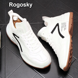 Rogosky  香港潮牌男鞋新款ins风简约字母印花高帮板鞋男四季街头休闲皮拼接包底运动鞋子 白色标准版 42（皮鞋码）