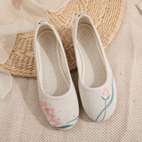 娟的绢老北京布鞋女古风平底牛筋底圆头汉服鞋复古民族风绣花鞋 原麻色 38