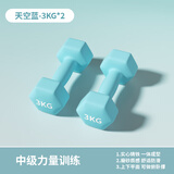 Ma fitness哑铃男士健身家用器材六角小哑铃5kg男生宿舍防锈纯铁4kg一对公斤 3KG*2只天空蓝-新手力量训练 蓝色