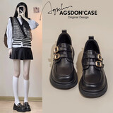 奥古狮登乐福鞋女新款四季百搭单鞋一脚蹬通勤女鞋英伦风黑色小皮鞋学院风 BY531081黑色【跟高4CM】 38