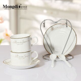 Mongdio欧式陶瓷咖啡杯套装 小精致创意拿铁杯 家用挂耳美式杯碟2件套 金边（2杯2碟2勺+银色心形杯架）