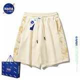 NASA LIKE官方短裤夏季男宽松休闲裤子运动五分裤情侣中裤男士外穿棉质短裤 NASA联名-杏色 5XL