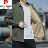 皮尔卡丹（pierre cardin）男士长袖衬衫加绒加厚纯棉保暖男外套秋冬季衬衫中青年男衬衣保暖 军绿色 纯棉保暖加绒衬衫H25 L 建议115-135斤