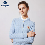 Navigare意大利小帆船全羊毛长袖针织开衫保暖毛衣2334094508 冰水蓝 M 