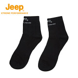 Jeep吉普男士长袜 运动休闲袜子吸汗透气四季平板中筒袜男 8804 黑色 均码