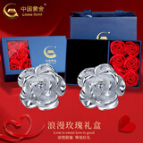 中国黄金（CHINA GOLD）足银山茶花耳钉女款玫瑰花耳饰品小香风父亲节生日礼物送女友妈妈 山茶花耳钉【直针款】+玫瑰礼盒