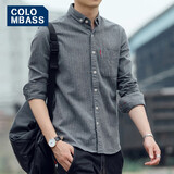 Colombass 休闲衬衫男秋季新款条纹男士修身免烫衬衣潮流长袖衬衫男外套 浅灰 L (175)