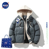 NASA LIKE官方棉服男冬季保暖假两件连帽棉衣羽面包绒服男士防寒外套棉袄子 N99深灰色 3XL （建议160-180斤）