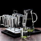 乐美雅（Luminarc）家用加厚透明玻璃杯子耐热带把绿茶杯喝水杯牛奶果汁杯简约套装 杯架+水壶+大盘钢化杯6只 320ml