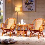 怡藤美阳台真藤编桌椅庭院藤艺休闲藤椅转椅藤条椅子茶几三件套组合  蜜糖色 2椅+1茶几组合(配坐垫)