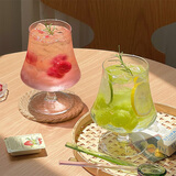 穆尼生活 ins风高脚杯玻璃杯餐厅水果茶杯冷饮气泡水杯饮料杯白兰地杯