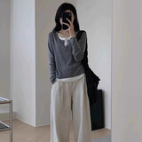 翊尚美假两件针织衫女打底衫2025春季新款毛衣外套韩系穿搭慵懒风上衣 灰色【时尚百搭】 均码 【推荐80-140斤】
