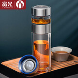 富光茶马仕抗菌茶水分离杯双层玻璃杯男女士泡茶杯高档礼品定制杯子 非抗菌款 蓝色 310ML