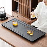 唐丰石茶盘家用客厅办公室现代高档功夫茶具茶托盘单独干泡茶台带排水 青烟茶盘80x37cm
