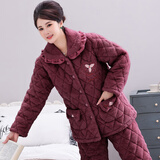 雯诗婷 睡衣女秋冬三层加厚夹棉睡衣套装加棉小翻领开衫冬季加厚家居服 ZF806藕紫【长毛绒】 L 【100-120斤】三层加厚