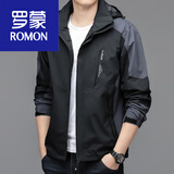 罗蒙（ROMON）春秋季夹克男士2025年新款潮流宽松帅气休闲运动连帽冲锋外套男 GY1818黑色 花花A662 2XL 180【135-150斤】