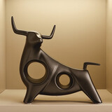 贝汉美（BHM） 创意办公室客厅摆件工艺品 生肖牛酒柜陶瓷装饰品 家居电视柜 牛气冲天黑色