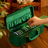 上品美创15卡位手镯盒高档翡翠玉镯收纳盒大容量绒布首饰盒子 翡翠绿