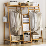 竹艺佳（ZHUYIJIA） 简易衣帽架卧室衣服架收纳架落地挂衣架置物架层架楠竹衣服架子 组合款-原色130